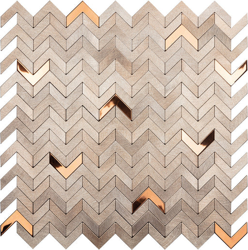 Mostră de mozaic decorativ Surface Delta 28,1×28,3 cm – model chevron bej și cupru