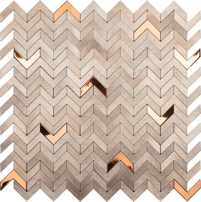 Mostră de mozaic decorativ Surface Delta 28,1×28,3 cm – model chevron bej și cupru