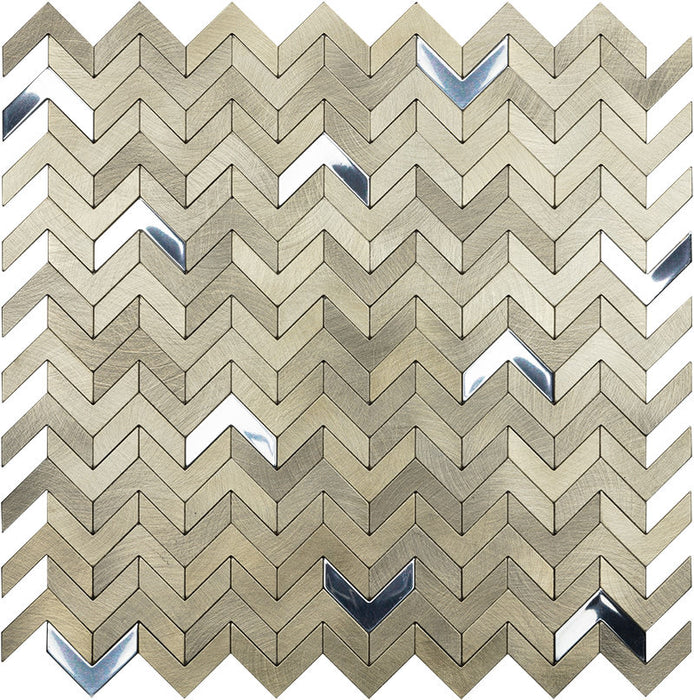 Placă mozaic decorativ Surface Delta 28,1×28,3 cm – model chevron aurii și argintii