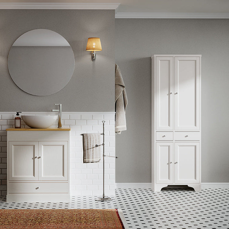 Set mobilier baie clasic Dora 05, alb decapat și stejar – Eban Mobili