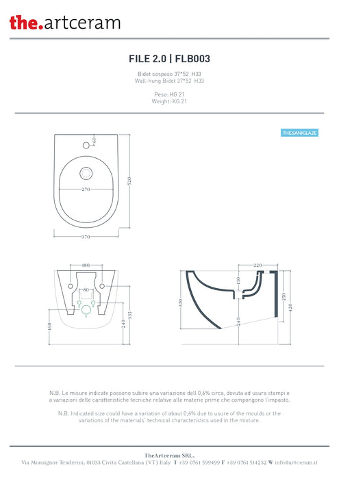 Bideu Suspendat File Artceram 37x52 cm –flb003