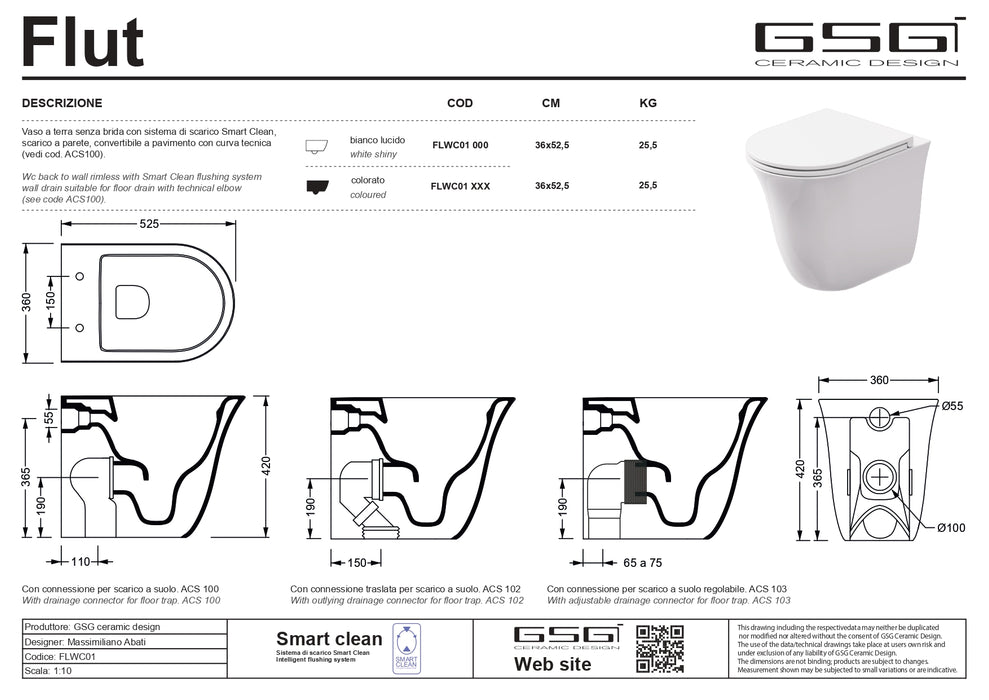 Vas WC Stativ Flut – Roz Lucios (Rosa Lucido 039) | GSG Ceramica Italia