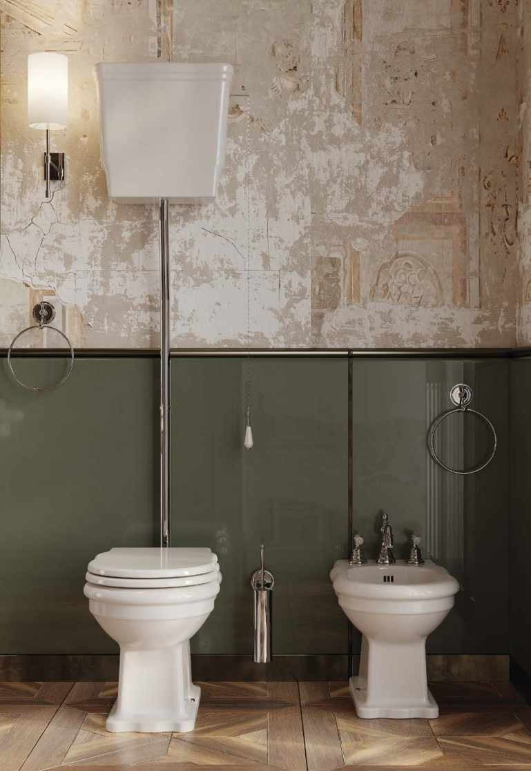 Vas WC Hermitage Artceram cu rezervor înalt în baie clasică