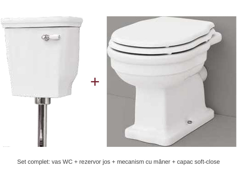 Set complet Hermitage Artceram: vas WC + rezervor jos + mecanism cu mâner + capac