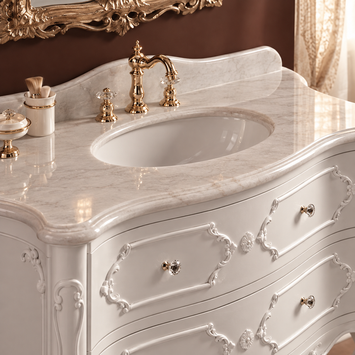 Detaliu sertare și finisaje mobilier baie Anastasia 135 cm GAIA Mobili