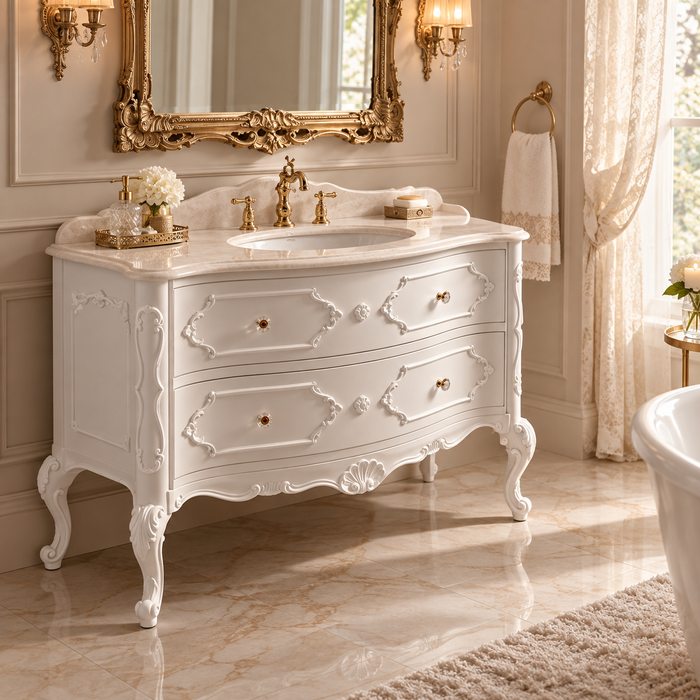 Mobilier baie clasic Anastasia 135 cm GAIA Mobili în ambient elegant cu marmură Botticino