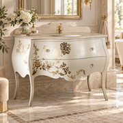 Mobilier baie clasic Ivonne 130x60 cm Gaia Mobili – ambientare cu finisaj RAL 1013 și decor auriu