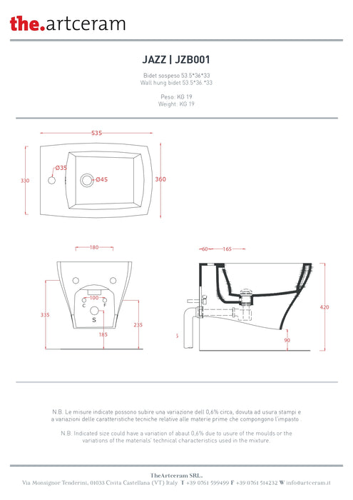 Bideu Suspendat Jazz Artceram 36x54cm -jzb001