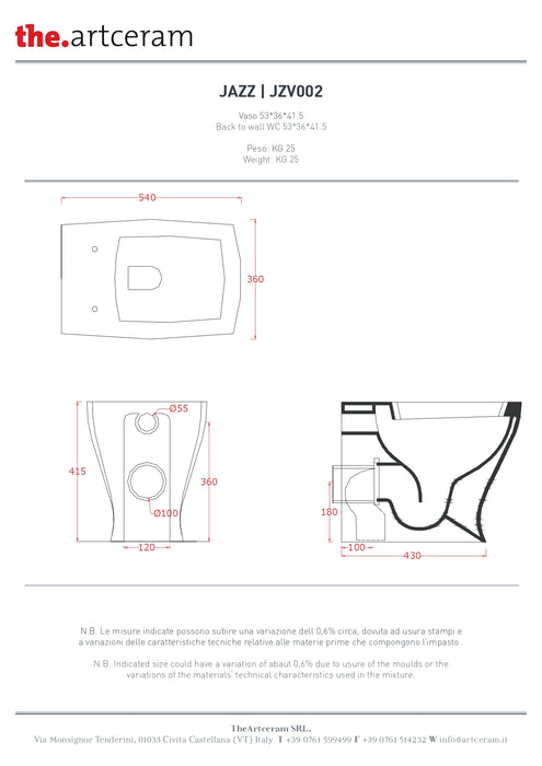 Vas WC Stativ Jazz Artceram 36x54cm-jzv002