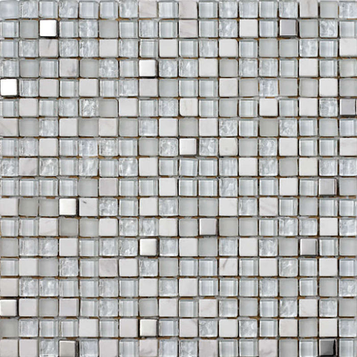 Mozaic decorativ Lagos 30x30 cm gresie portelanata nuante gheața (glacier) alb si gri transparent