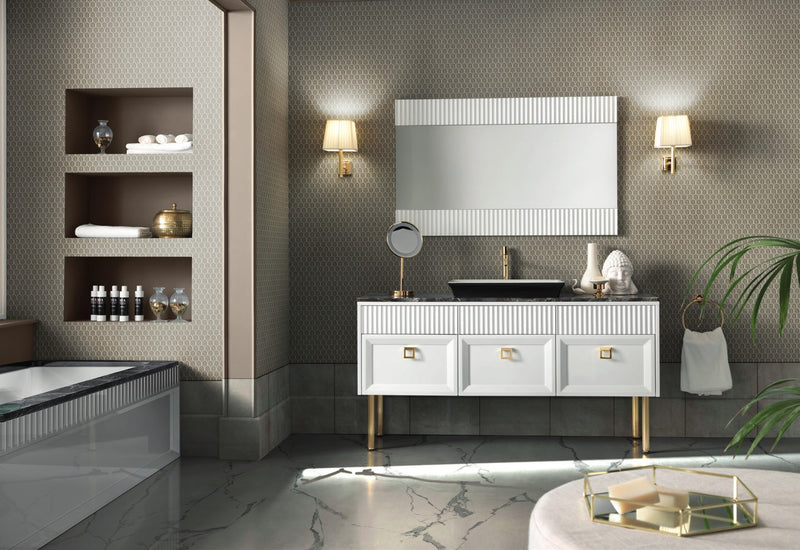 Mobilier baie Atelier 160 cm Mia Italia – compoziția Atelier 02, lăcuit alb, picioare aurii