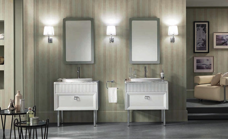 Mobilier baie Atelier 80 cm Mia Italia – compoziția Atelier 03 cu două corpuri de 80 cm, lăcuit alb, picioare crom