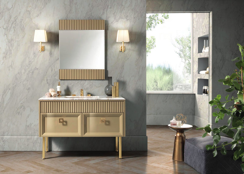 Mobilier baie Atelier 120 cm Mia Italia – compoziția Atelier 04, lăcuit auriu-bej, picioare aurii