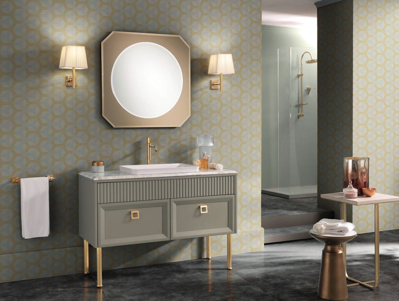 Mobilier baie Atelier 120 cm Mia Italia – compoziția Atelier 05, lăcuit verde-gri, picioare aurii