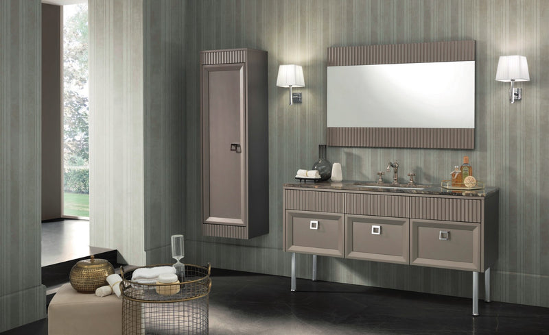 Mobilier baie Atelier 160 cm Mia Italia – compoziția Atelier 07, lăcuit taupe, picioare crom, cu coloană
