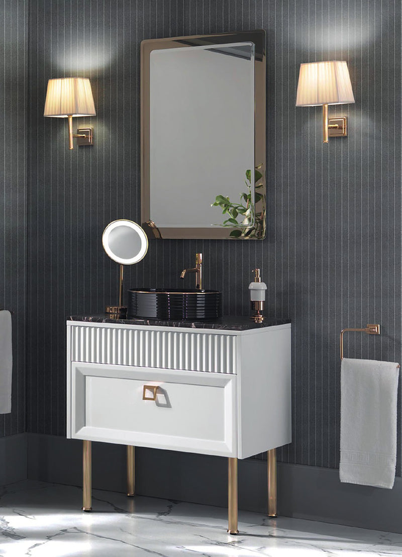 Mobilier baie Atelier 80 cm Mia Italia – compoziția Atelier 08, lăcuit alb, picioare aurii