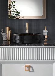 Mobilier baie Atelier 80 cm Mia Italia – detaliu Atelier 08: fronturi cu lamele și mâner pătrat