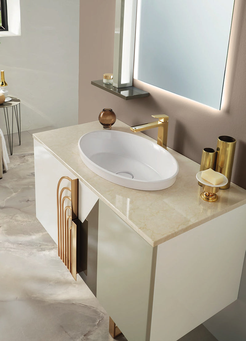 Mobilier baie Balance 100 cm Mia Italia – detaliu Balance 03: blat din marmură și mânere în formă de arc
