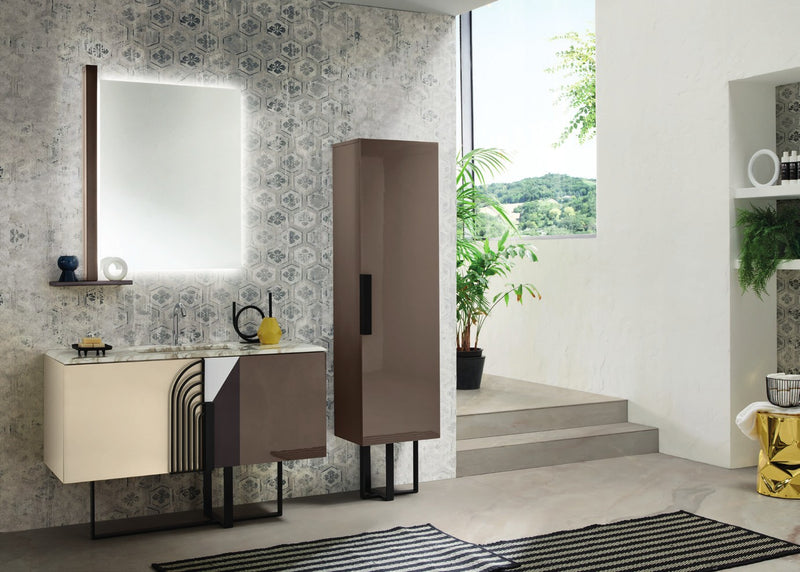 Mobilier baie Balance 120 cm Mia Italia – compoziția Balance 01, crem și maro, cu coloană
