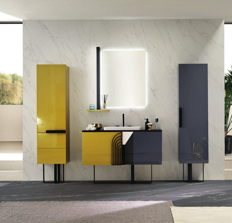 Mobilier baie Balance 120 cm Mia Italia – compoziția Balance 02, galben și gri, cu două coloane