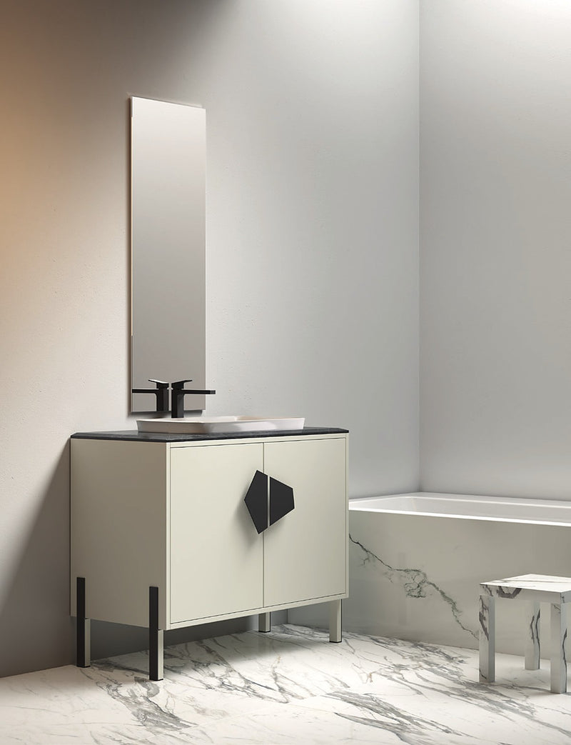 Mobilier baie Five Points 100 cm Mia Italia – compoziția Five Points 02, lăcuit crem, mâner negru mat