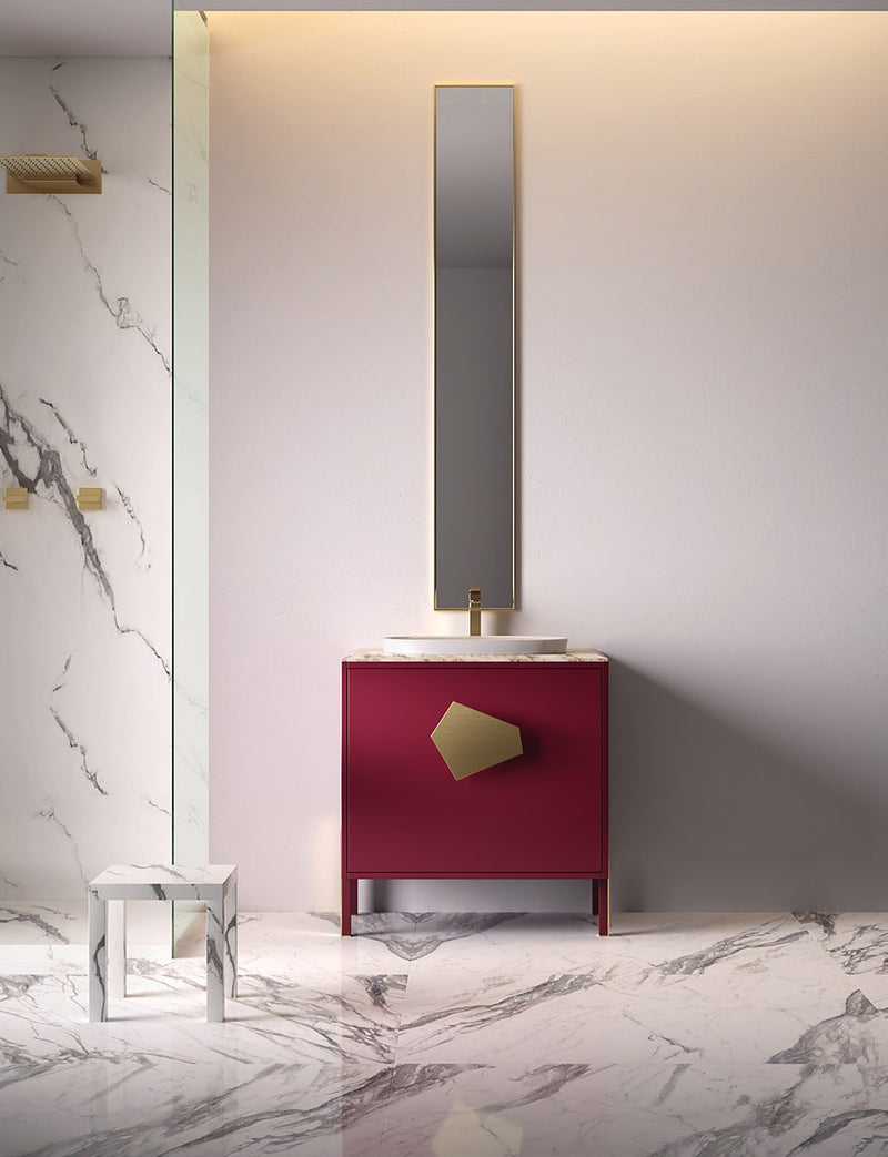 Mobilier baie Five Points 80 cm Mia Italia – compoziția Five Points 04, lăcuit roșu, mâner auriu