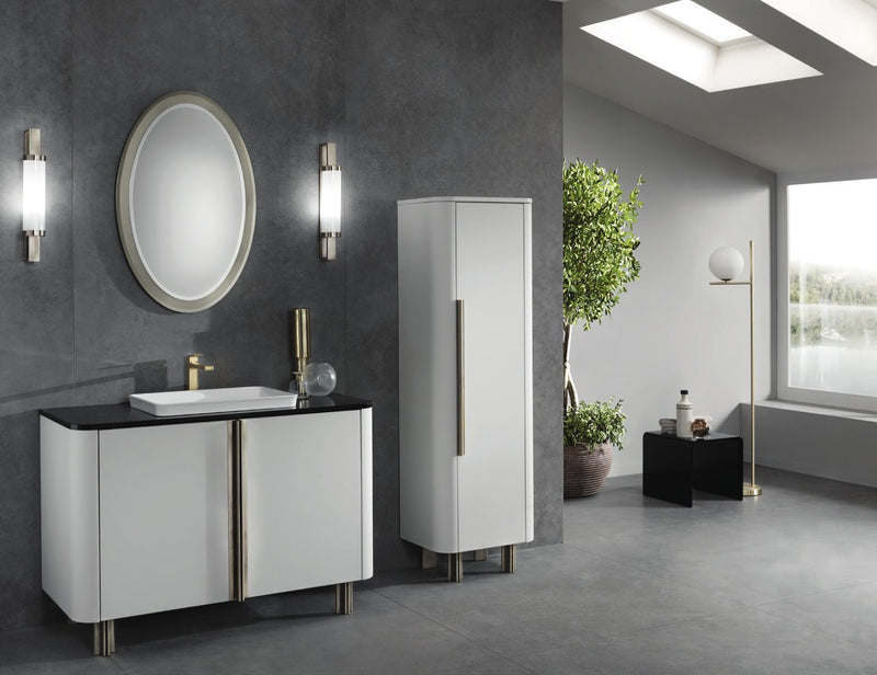 Compoziția Lenox Hill 01 cu coloană înaltă, lăcuit alb, metal auriu
