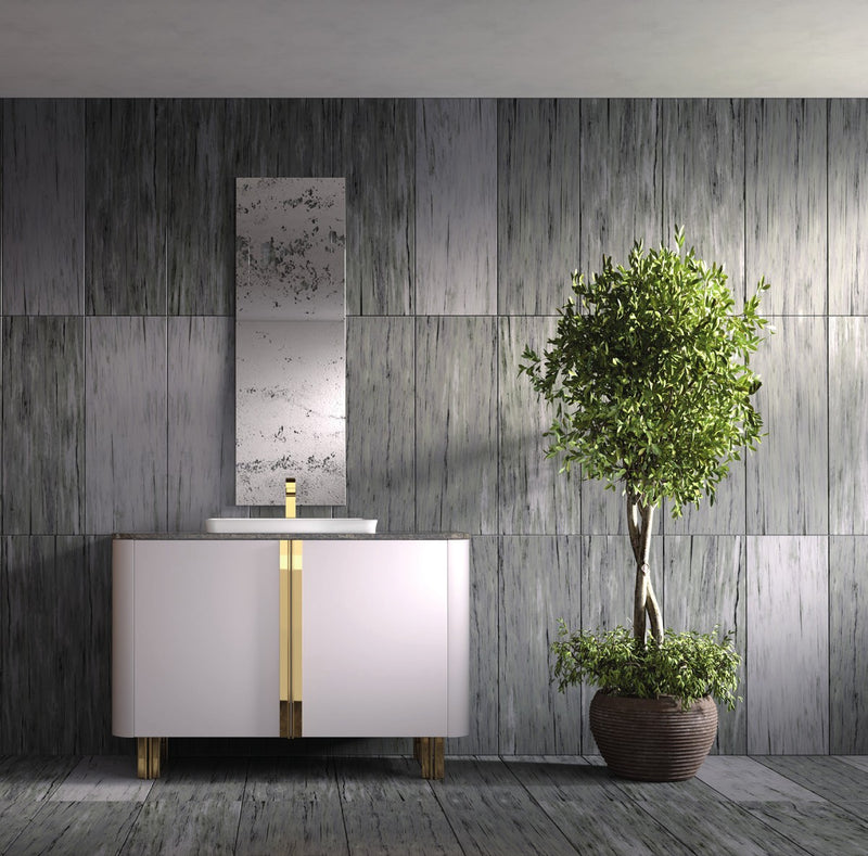 Mobilier baie Lenox Hill 120 cm Mia Italia – compoziția Lenox Hill 04, lăcuit alb-roz, metal auriu