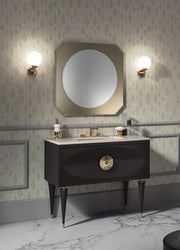 Mobilier baie Novecento 100 cm Mia Italia – compoziția Novecento 10, lăcuit negru, sertar mare, blat din marmură