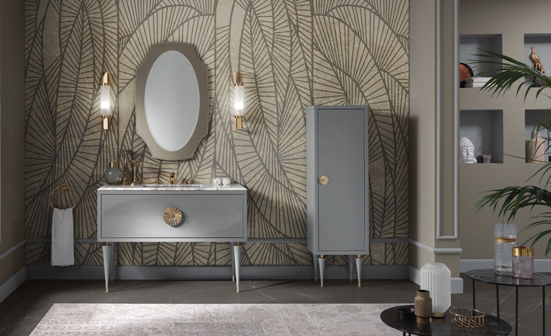 Mobilier baie Novecento 120 cm Mia Italia – compoziția Novecento 13, lăcuit gri, cu coloană