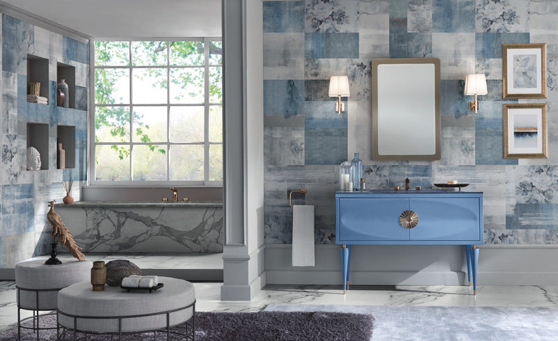Mobilier baie Novecento 120 cm Mia Italia – compoziția Novecento 14, blat din sticlă cu lavoar integrat