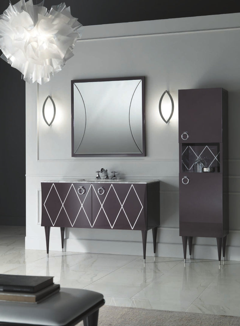 Mobilier baie Park Avenue 120 cm Mia Italia – compoziția Park Avenue 01, lăcuit prună cu decoruri argintii