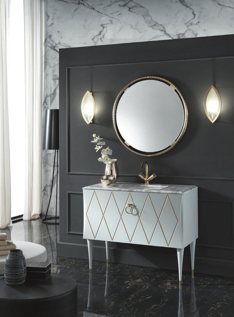 Mobilier baie Park Avenue 100 cm Mia Italia – compoziția Park Avenue 09, lăcuit alb cu decoruri aurii