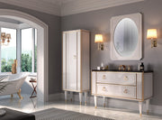Mobilier baie Petit 120 cm Mia Italia – compoziția Petit 01, 2 sertare, lăcuit alb, decor auriu, cu coloană