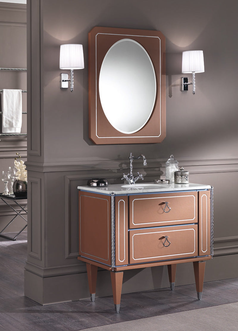 Mobilier baie Petit 90 cm Mia Italia – compoziția Petit 03, 2 sertare, fronturi din piele, decor argintiu