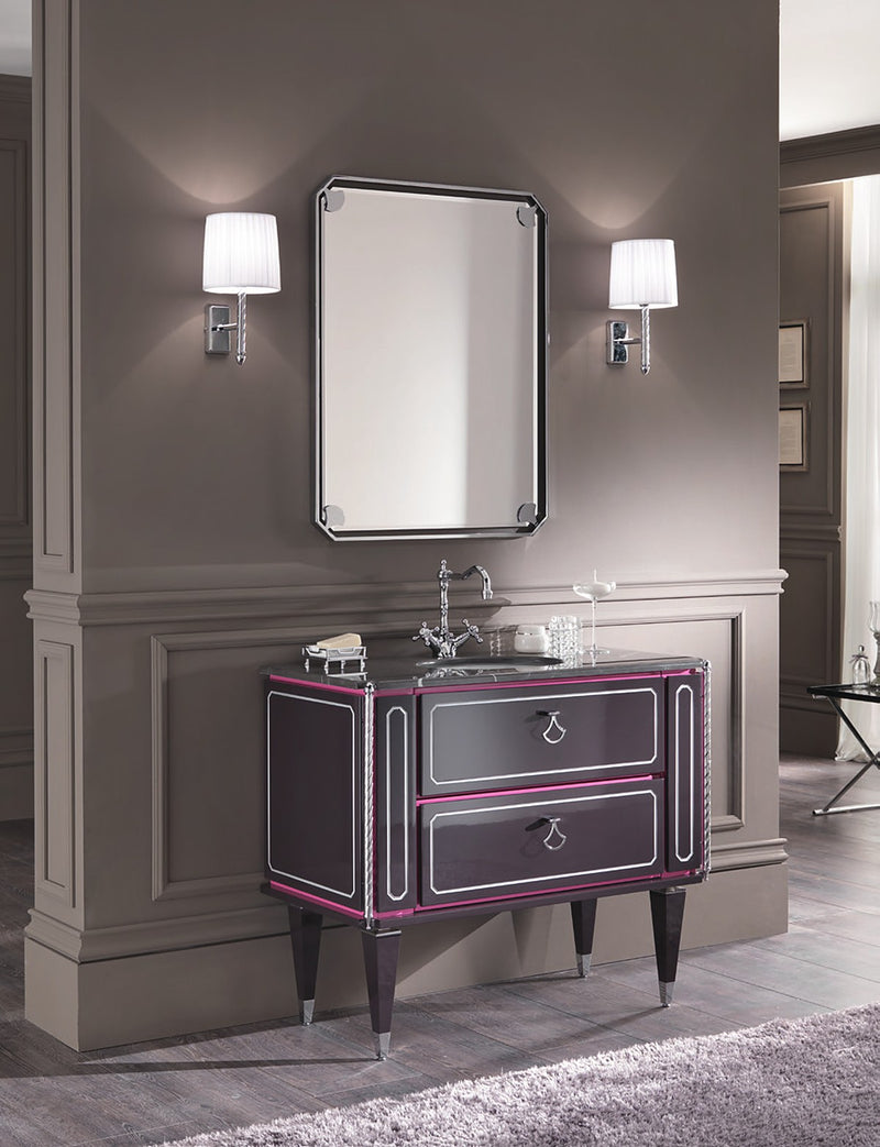 Mobilier baie Petit 100 cm Mia Italia – compoziția Petit 05, 2 sertare, decor argintiu