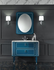 Mobilier baie Petit 90 cm Mia Italia – compoziția Petit 07, 2 sertare, fronturi lăcuite albastru, decor argintiu