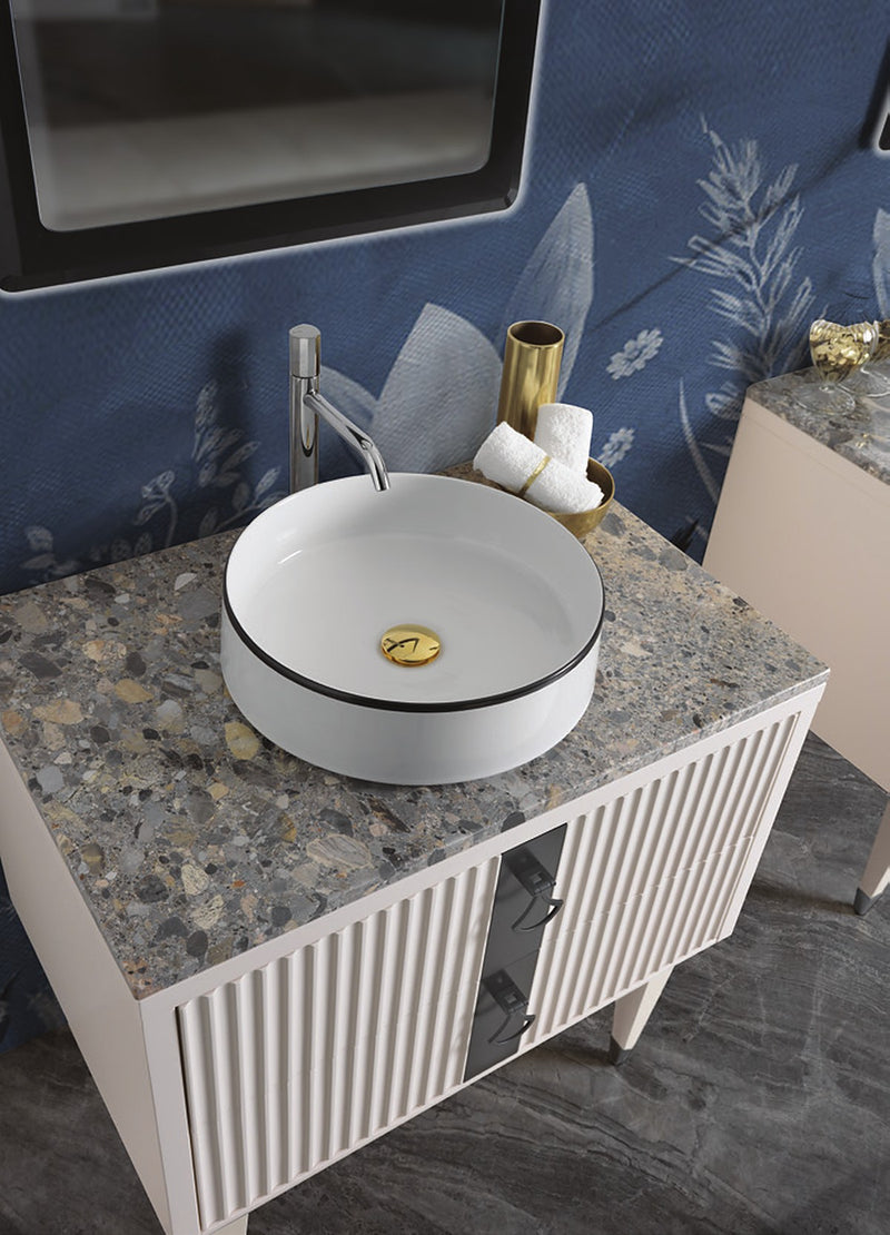 Mobilier baie Portofino 100 cm Mia Italia – detaliu Portofino 03, blat din marmură și lavoar pe blat (la cerere)