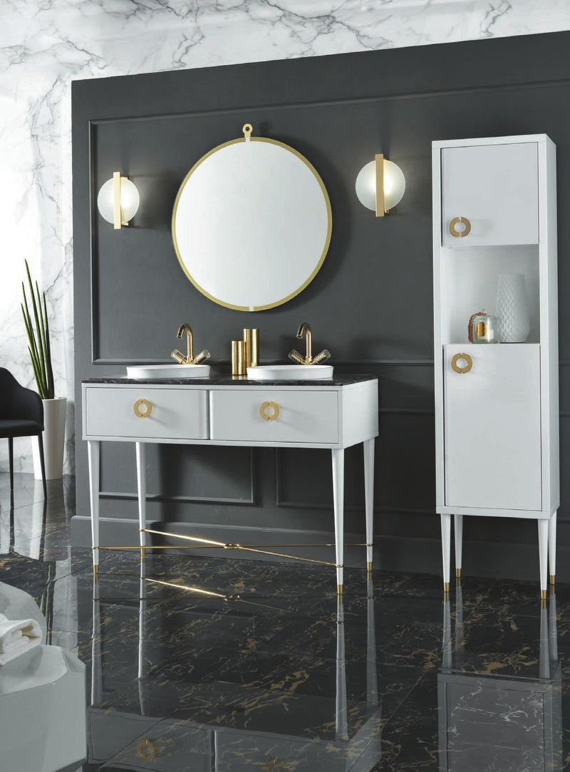 Mobilier baie Soho 120 cm Mia Italia – compoziția Soho 01, lăcuit alb, cu coloană
