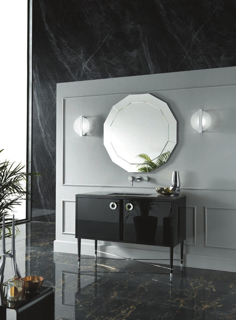 Mobilier baie Soho 100 cm Mia Italia – compoziția Soho 03, 2 uși, lăcuit negru lucios cu mânere crom