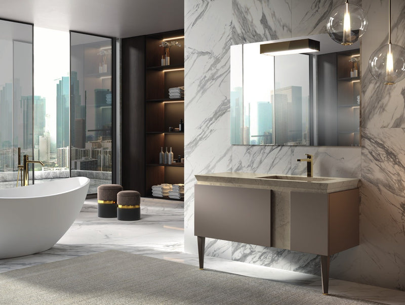 Mobilier baie Tango 120 cm Mia Italia – compoziția Tango 120, lăcuit taupe, cu blat și lavoar integrat (la cerere)