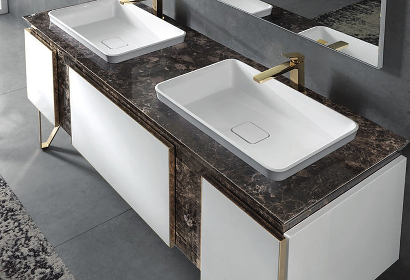 Mobilier baie Tango 160 cm Mia Italia – detaliu Tango 160: blat din marmură cu două lavoare