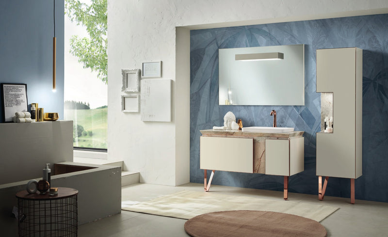 Mobilier baie Tango Easy 120 cm Mia Italia – compoziția Tango 120 cu coloană, lăcuit crem, profile din alamă