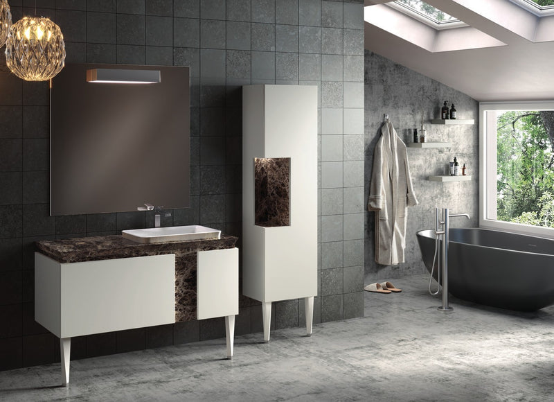 Mobilier baie Tango Easy 120 cm Mia Italia – compoziția Tango 120 cu coloană, alb mat, marmură închisă