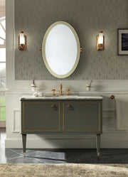 Mobilier baie Torino 120 cm Mia Italia – compoziția Torino 02, 2 uși, lăcuit gri-verde, decor auriu