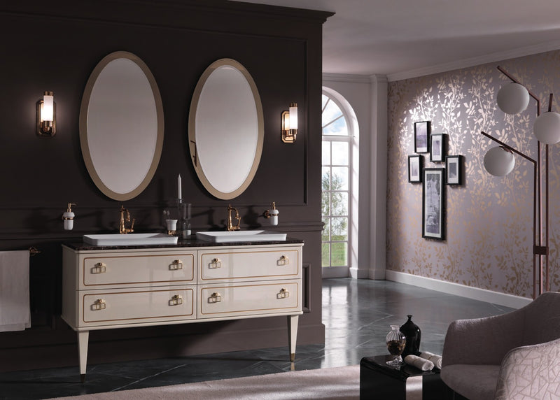 Mobilier baie Torino 160 cm Mia Italia – compoziția Torino 07, 4 sertare, lăcuit crem, decor auriu