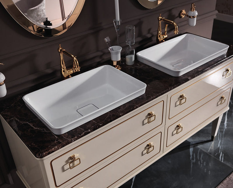 Mobilier baie Torino 160 cm Mia Italia – detaliu Torino 07: blat din marmură cu două lavoare pe blat (la cerere)