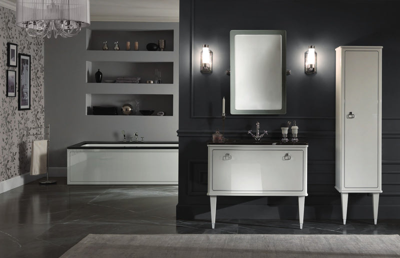 Mobilier baie Torino 120 cm Mia Italia – compoziția Torino 08, 1 sertar mare, lăcuit alb, cu coloană
