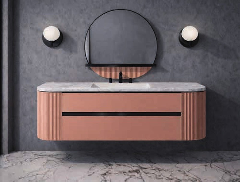 Mobilier baie Venice 120 cm Mia Italia – compoziția Venice 04, lăcuit roz, profile negre (finisaj la cerere)