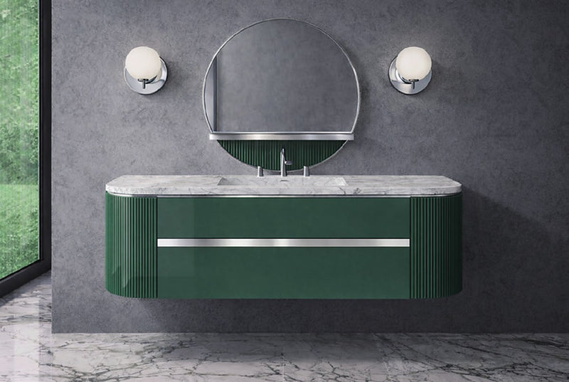 Mobilier baie Venice 130 cm Mia Italia – compoziția Venice 06, lăcuit verde lucios, profile crom